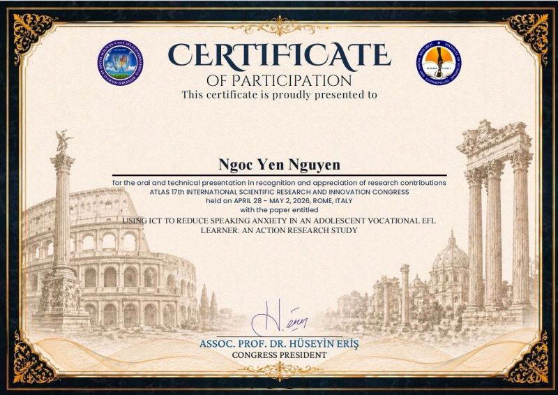 ATLAS 17th International Scientific Research and Innovation Congress — Certificate of Participation